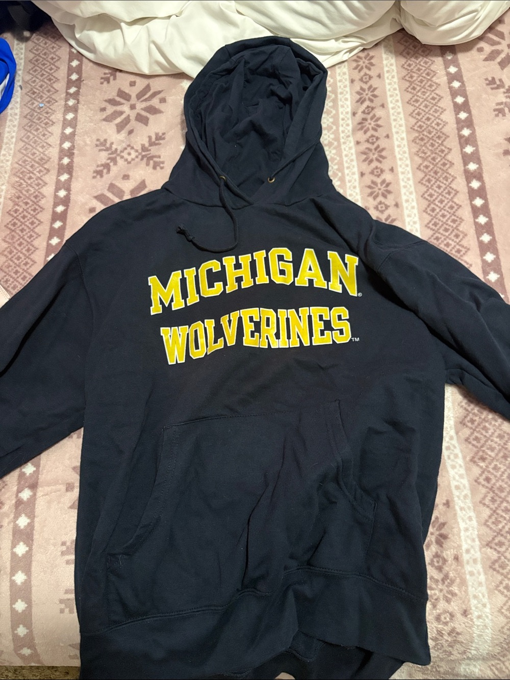 Blue 84 Navy Crewneck Hoodie with Yellow Michigan Wolverines Lettering
